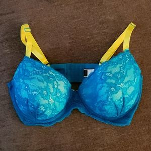 Rampage Intimates, Blue & Neon Yellow Bra 40D